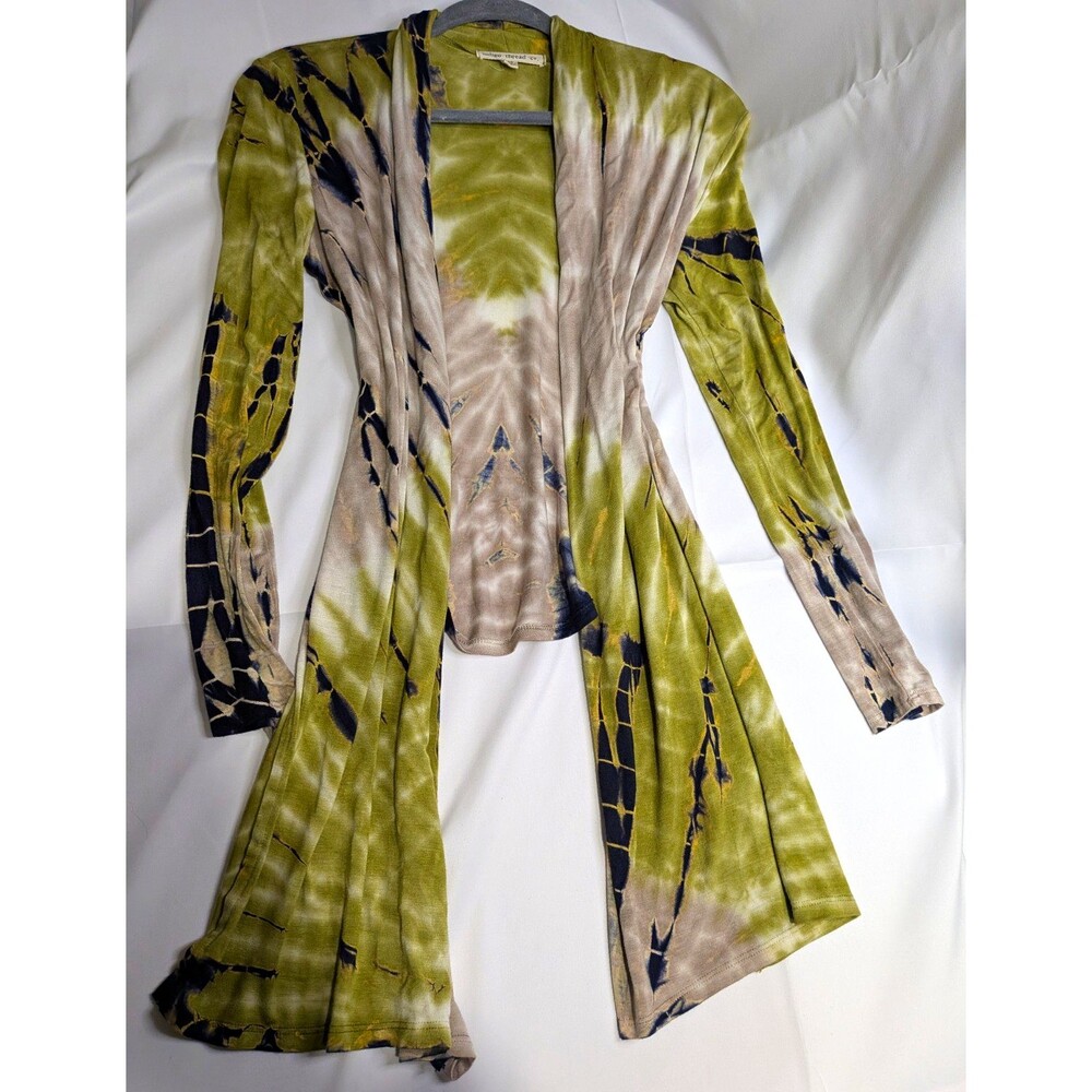 Indigo Thread Co. Women's XS Green Tie-Dye Open Front Lightweight Cardigan